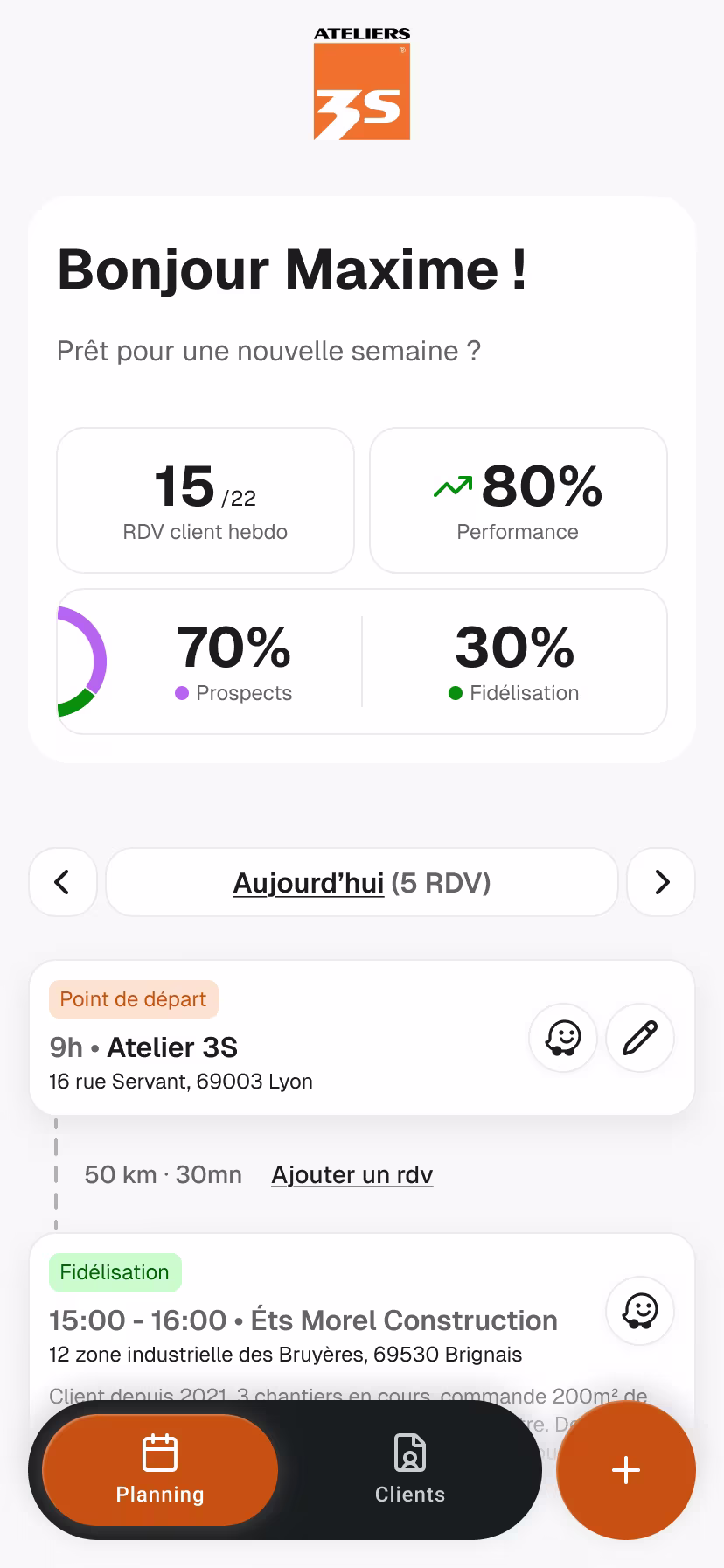 Application FIMAVI, tournee du jour d'un commercial