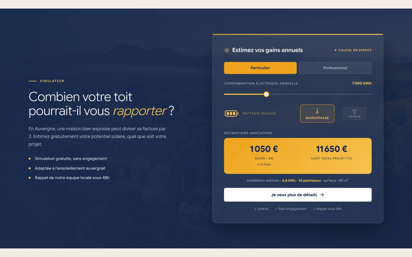 Simulateur d'économies du site de Terre & Sun